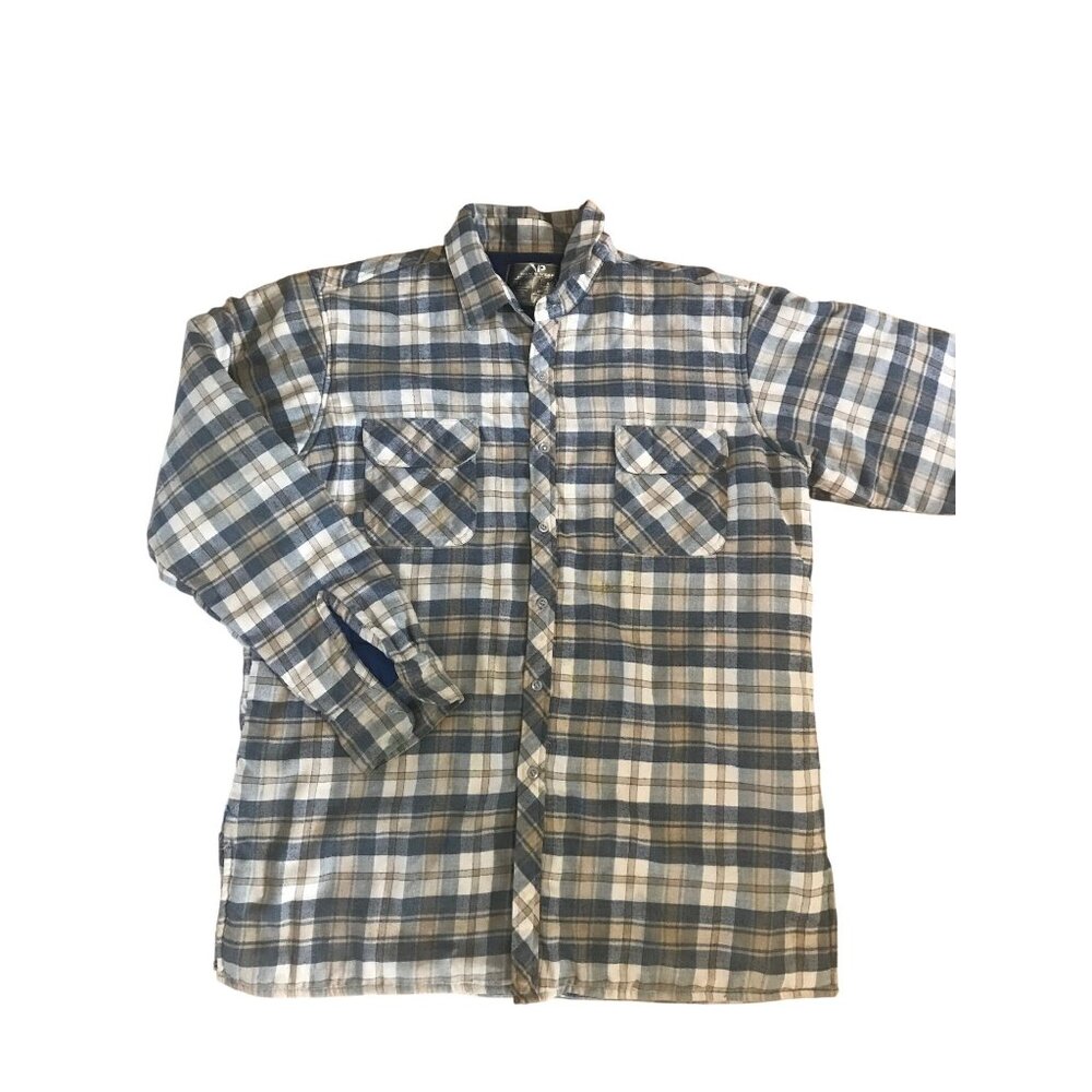 Quilted Flannel Shirt Jacket Plaid Mens Lg Blue Brown Beige Lined VIP Menswear